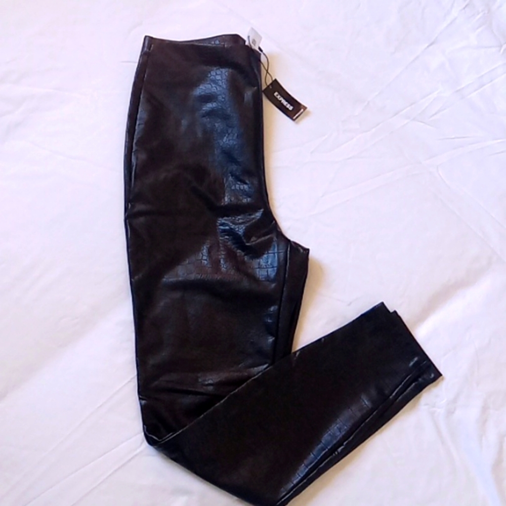 Express Women's Black Faux Leather High-Rise Leggings Size S